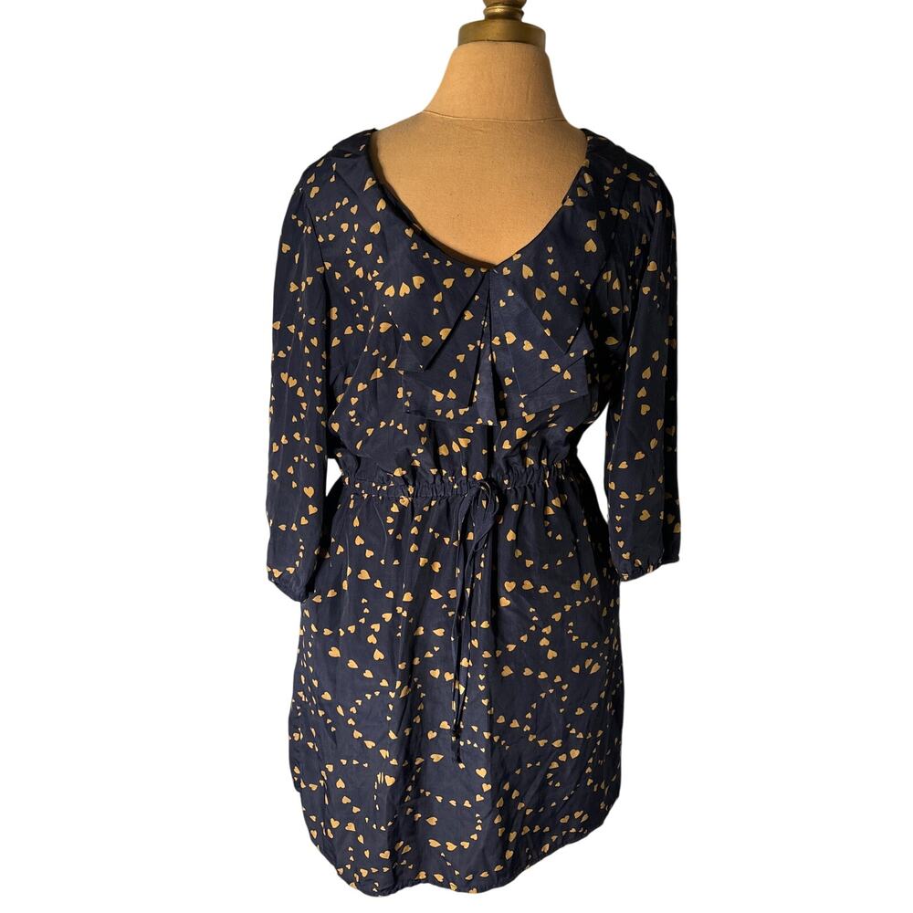 BeBop Blue/Gold V-Neck Midi Heart Dress L Whimsy Holiday Cherry Girl Dopamine